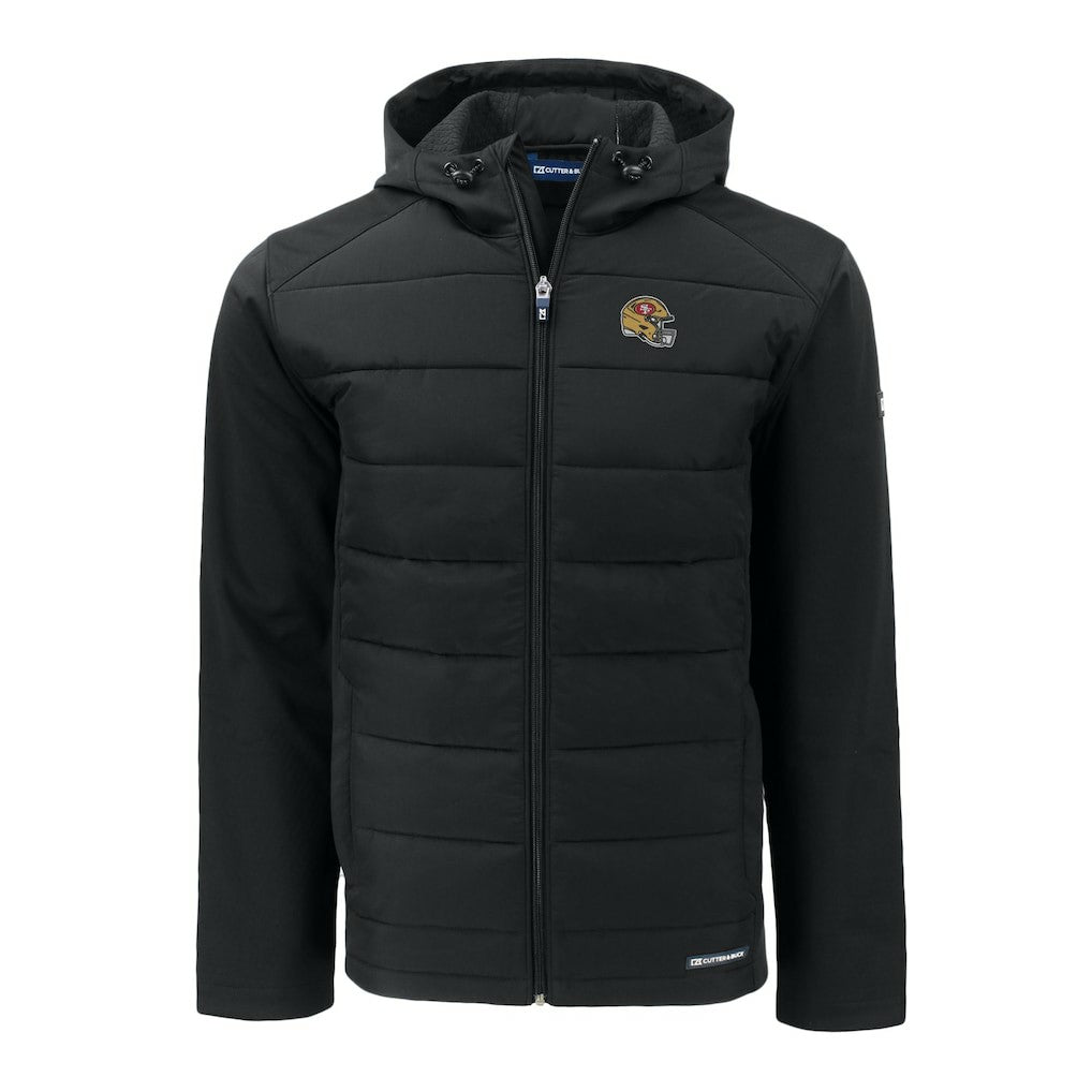 San Francisco 49ers Cutter & Buck Helmet Evoke Hybrid Eco Softshell Recycled Full-Zip Hoodie Jacket - Black discount