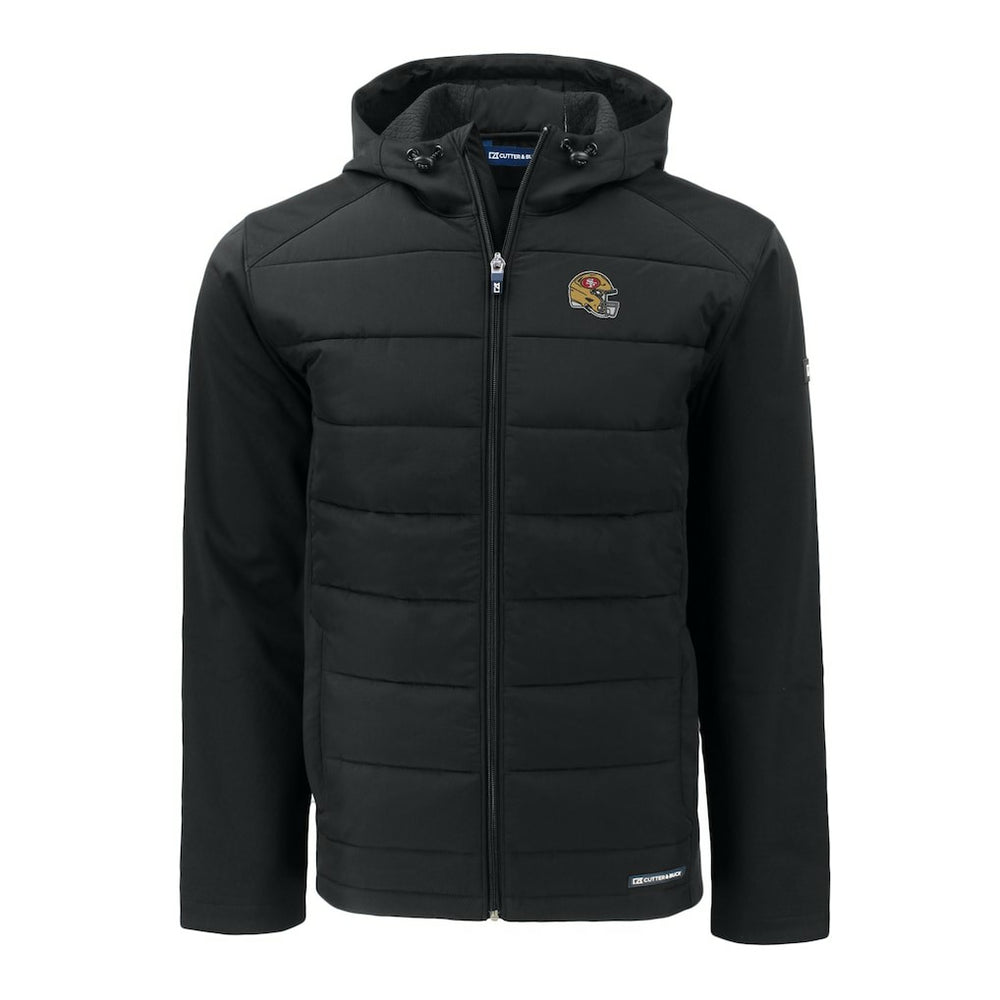 San Francisco 49ers Cutter & Buck Helmet Evoke Hybrid Eco Softshell Recycled Full-Zip Hoodie Jacket - Black discount