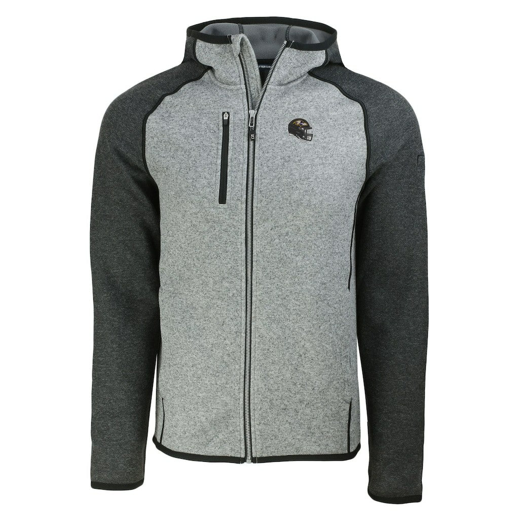 Baltimore Ravens Cutter & Buck Helmet Mainsail Sweater-Knit Full-Zip Hoodie - Heather Gray/Heather Charcoal cheap