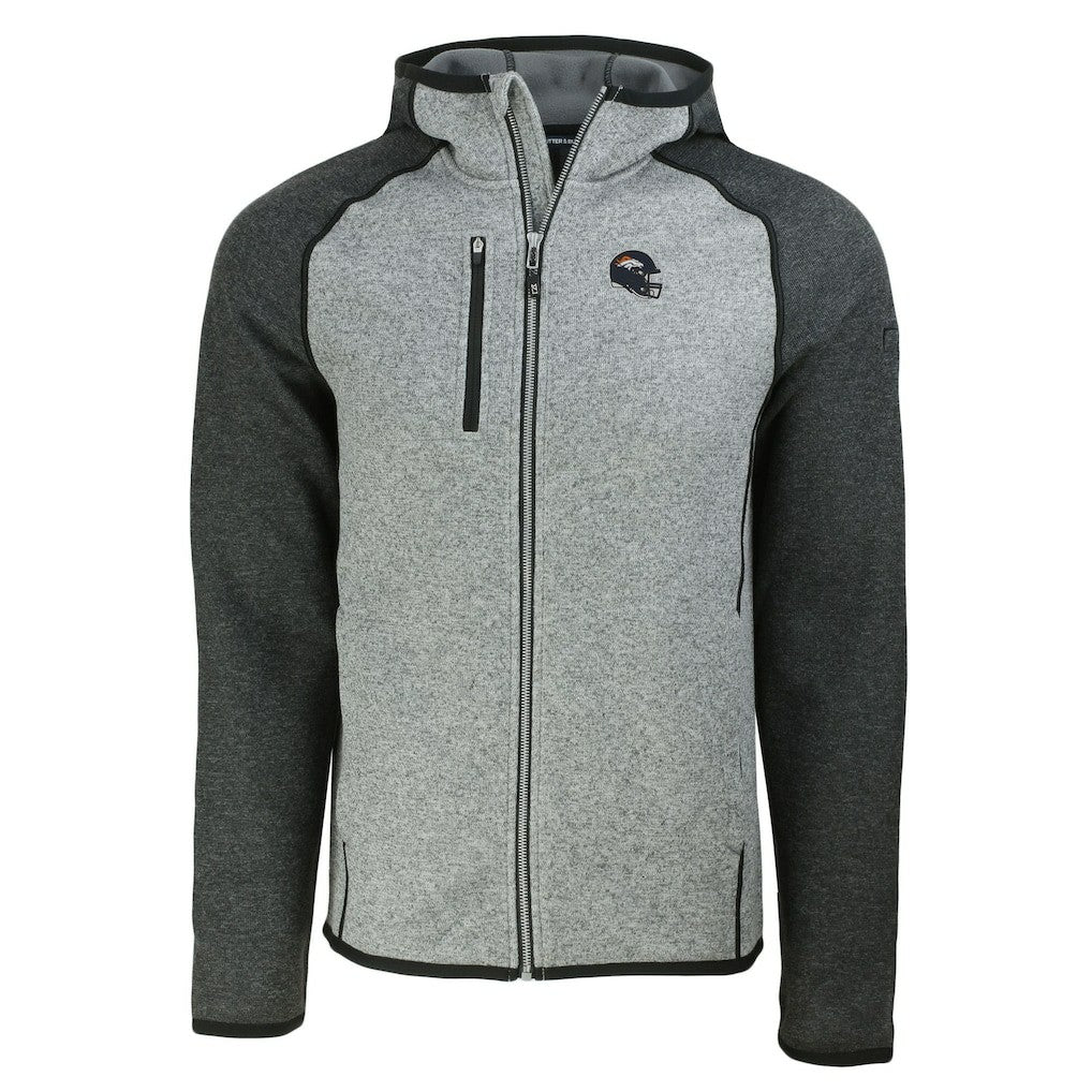 Denver Broncos Cutter & Buck Helmet Mainsail Sweater-Knit Full-Zip Hoodie - Heather Gray/Heather Charcoal online