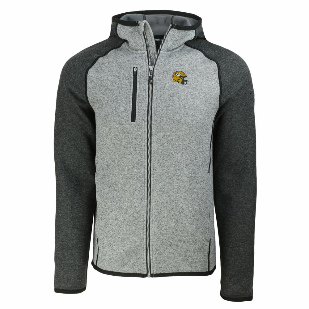 Green Bay Packers Cutter & Buck Helmet Mainsail Sweater-Knit Full-Zip Hoodie - Heather Gray/Heather Charcoal on sale