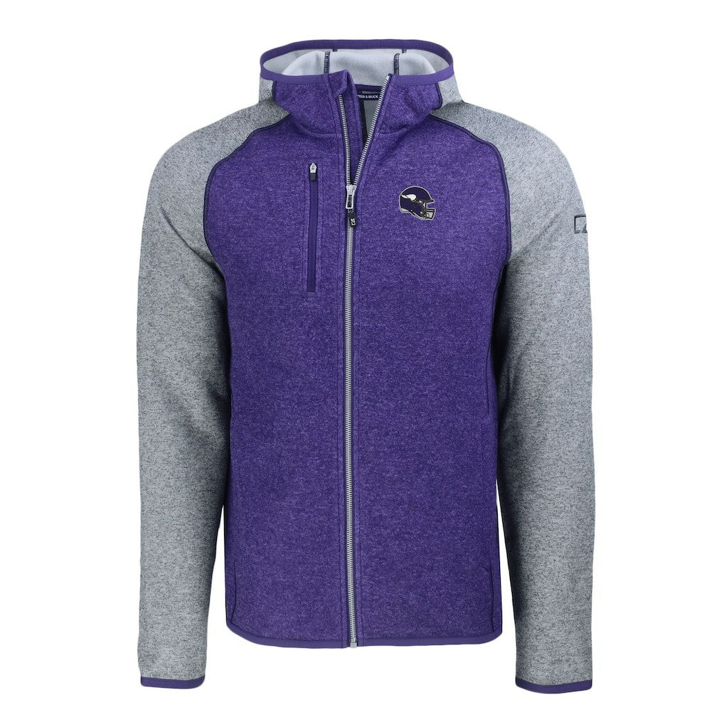 Minnesota Vikings Cutter & Buck Helmet Mainsail Sweater-Knit Full-Zip Hoodie - Heather Purple/Heather Gray discount