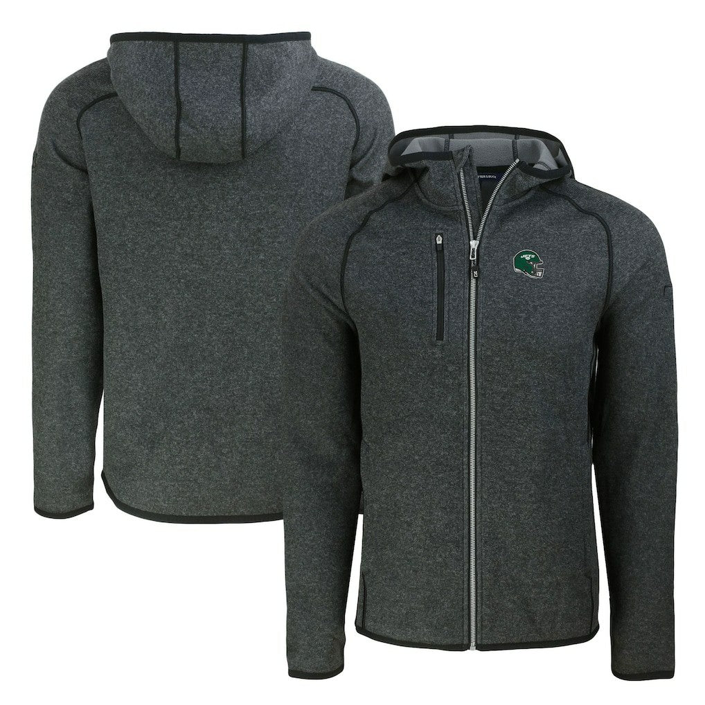 New York Jets Cutter & Buck Helmet Mainsail Sweater-Knit Full-Zip Hoodie - Heather Charcoal discount