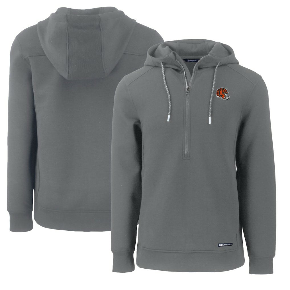Cincinnati Bengals Cutter & Buck Helmet Roam Eco Half-Zip Recycled Pullover Hoodie - Gray outlet