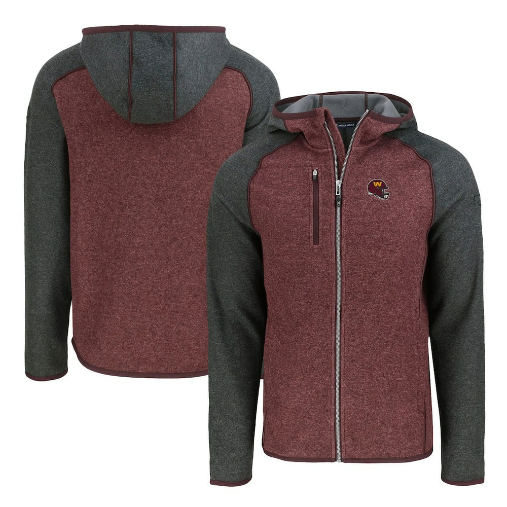 Washington Commanders Cutter & Buck Helmet Mainsail Sweater-Knit Full-Zip Hoodie - Burgundy/Heather Charcoal online