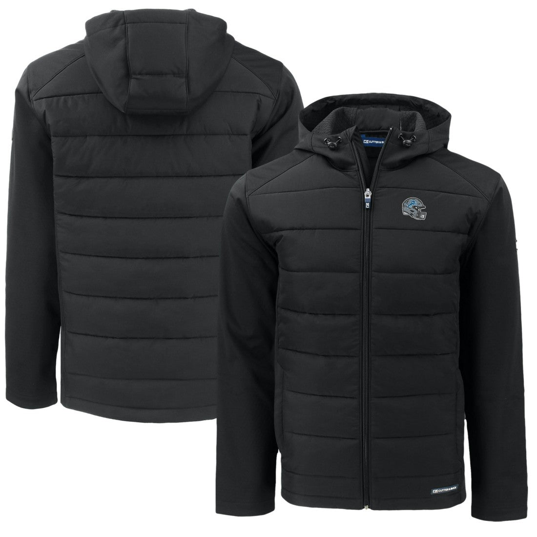 Detroit Lions Cutter & Buck Helmet Big & Tall Evoke Hybrid Eco Softshell Recycled Full-Zip Hoodie Jacket - Black on sale