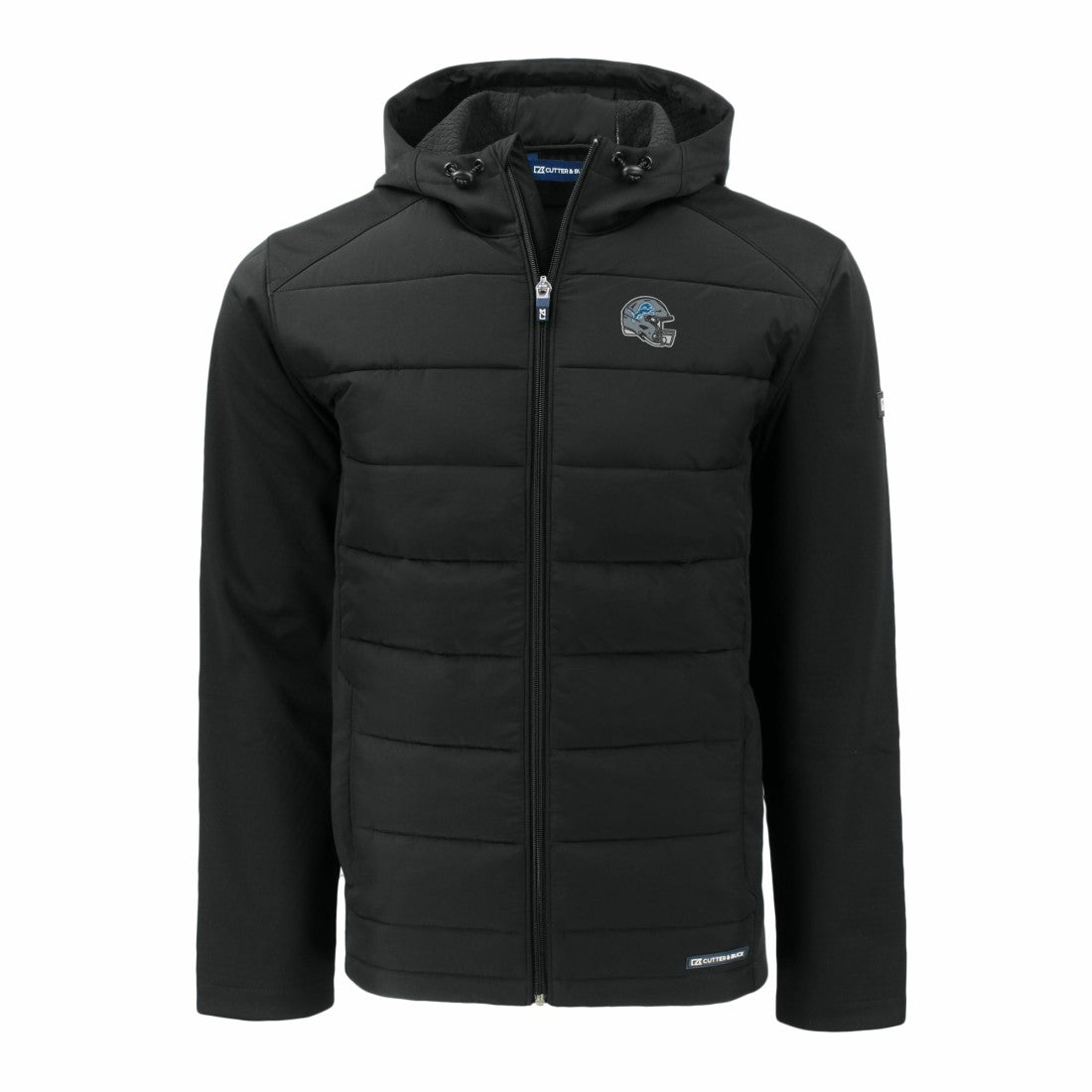 Detroit Lions Cutter & Buck Helmet Big & Tall Evoke Hybrid Eco Softshell Recycled Full-Zip Hoodie Jacket - Black on sale