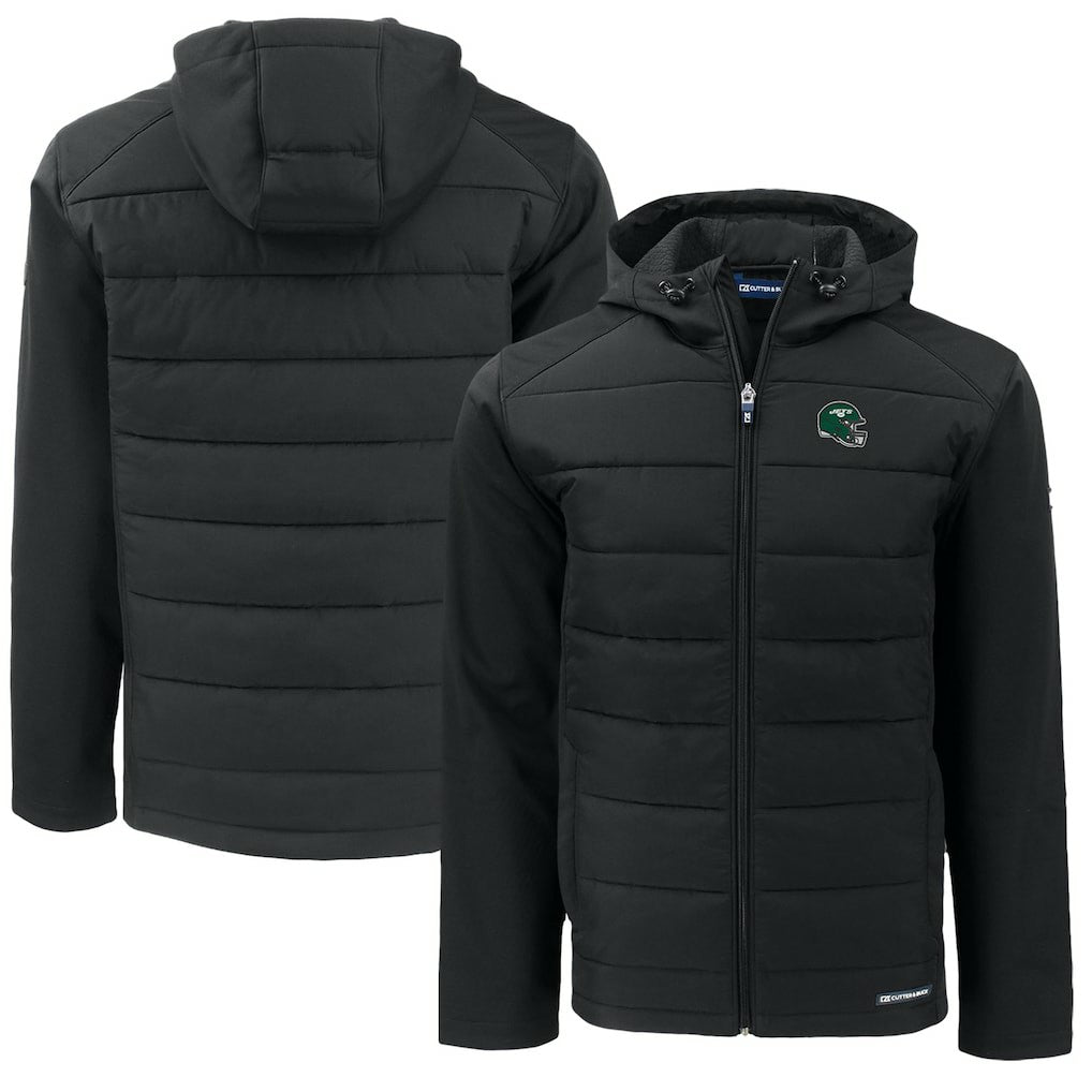 New York Jets Cutter & Buck Helmet Big & Tall Evoke Hybrid Eco Softshell Recycled Full-Zip Jacket - Black for sale
