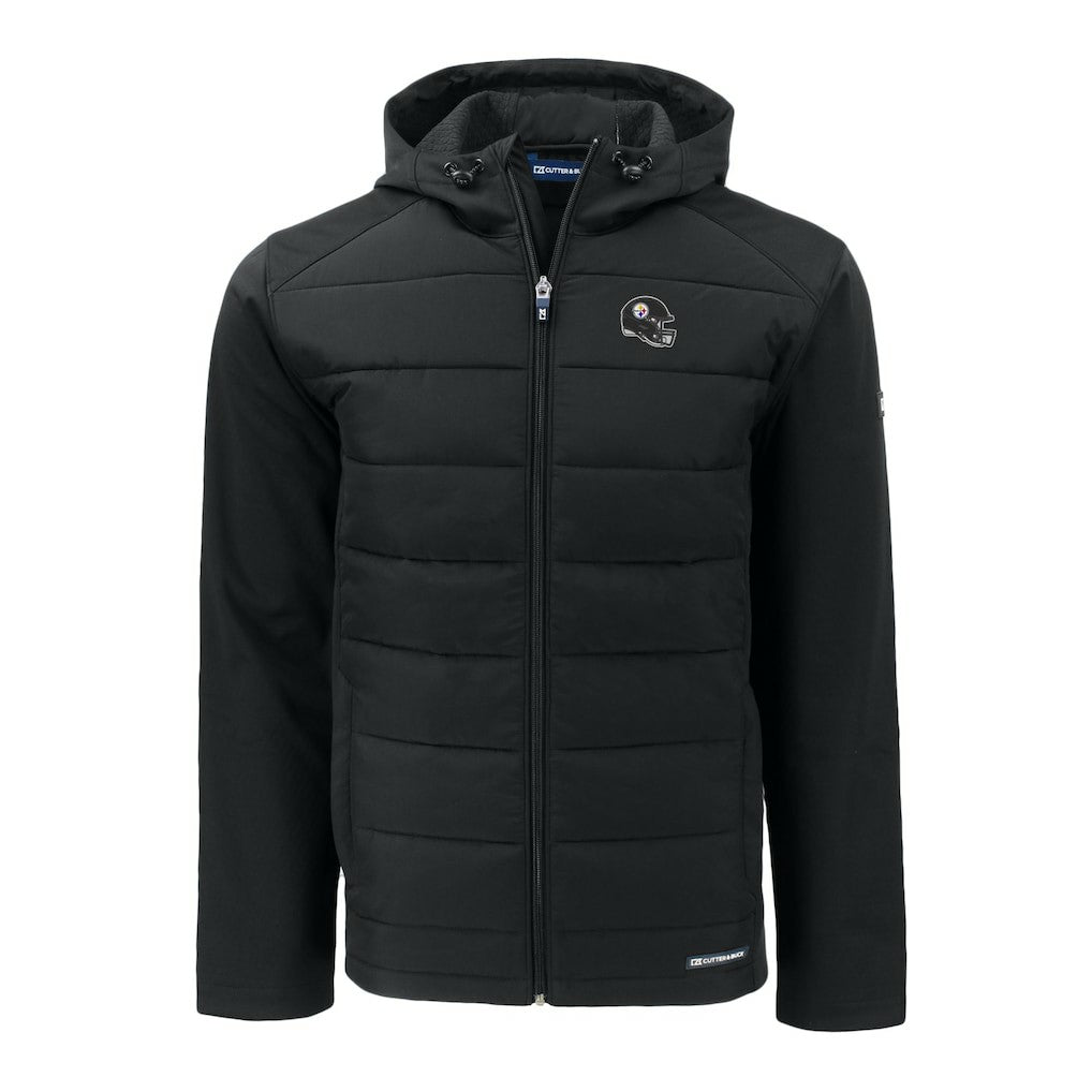 Pittsburgh Steelers Cutter & Buck Helmet Big & Tall Evoke Hybrid Eco Softshell Recycled Full-Zip Jacket - Black discount