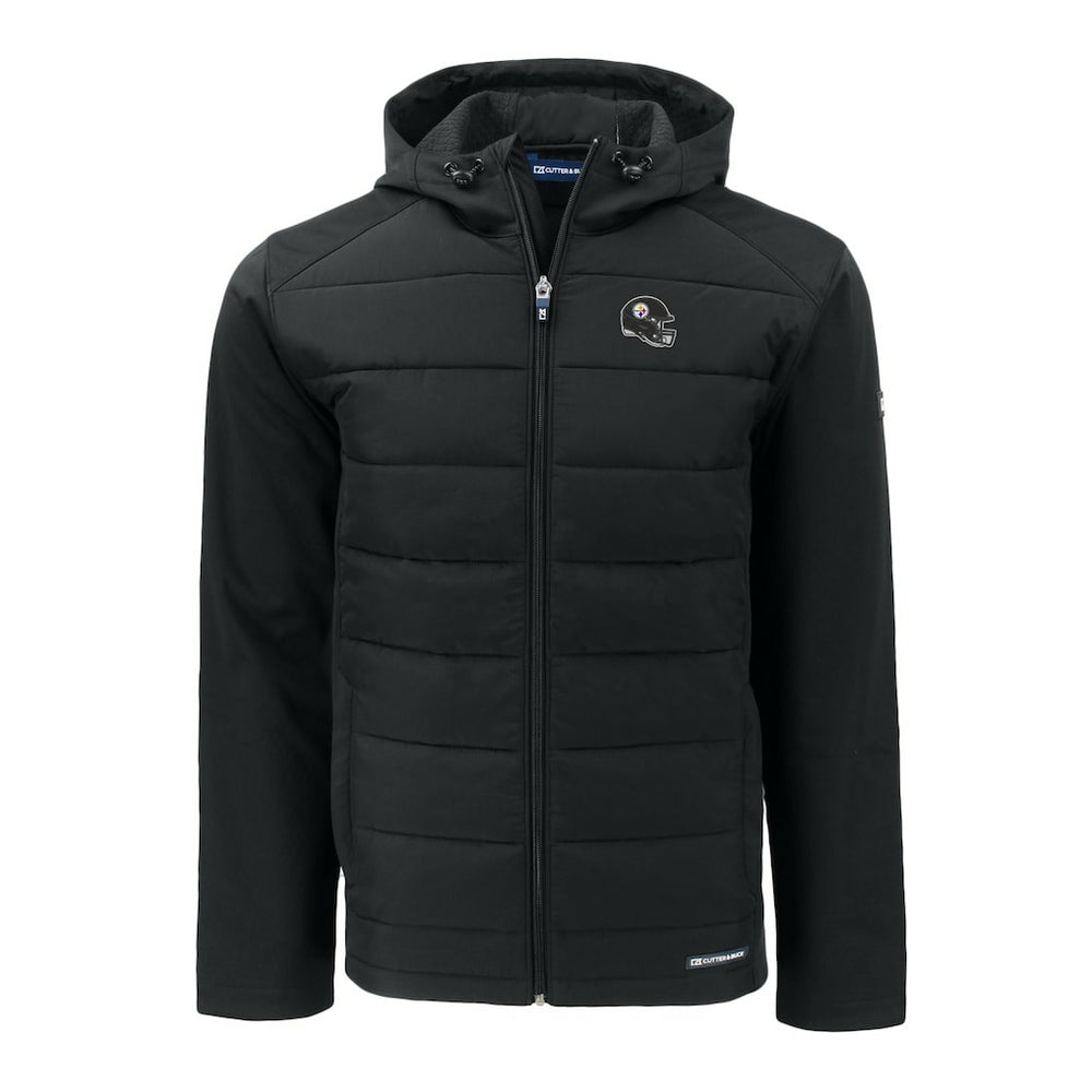 Pittsburgh Steelers Cutter & Buck Helmet Big & Tall Evoke Hybrid Eco Softshell Recycled Full-Zip Jacket - Black discount