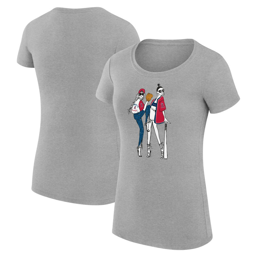 Los Angeles Angels G-III 4Her by Carl Banks Women's Super-Slim Fit Lightweight Baseball Girls T-Shirt Heather Gray