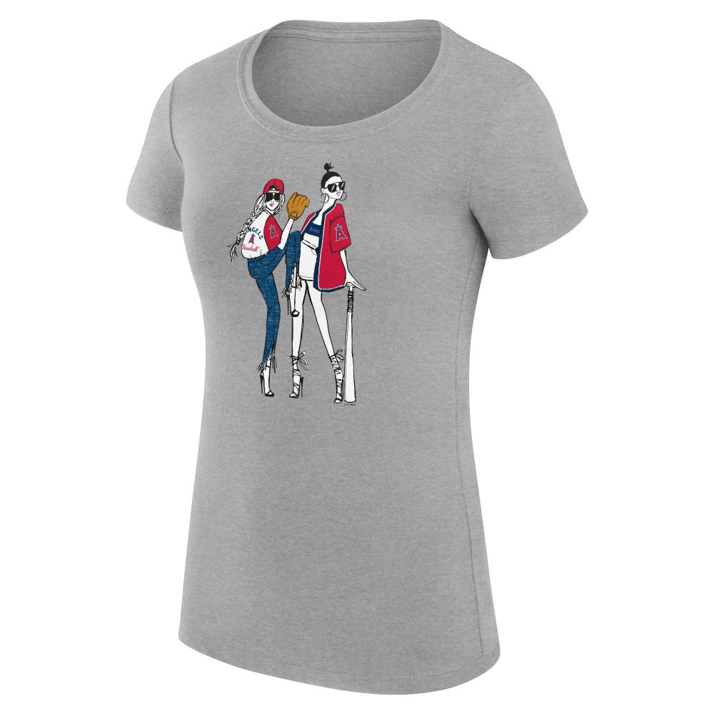 Los Angeles Angels G-III 4Her by Carl Banks Women's Super-Slim Fit Lightweight Baseball Girls T-Shirt Heather Gray