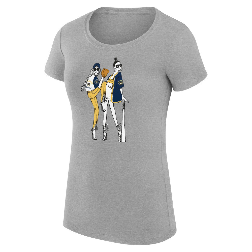 Milwaukee Brewers G-III 4Her by Carl Banks Women's Super-Slim Fit Lightweight Baseball Girls T-Shirt Heather Gray