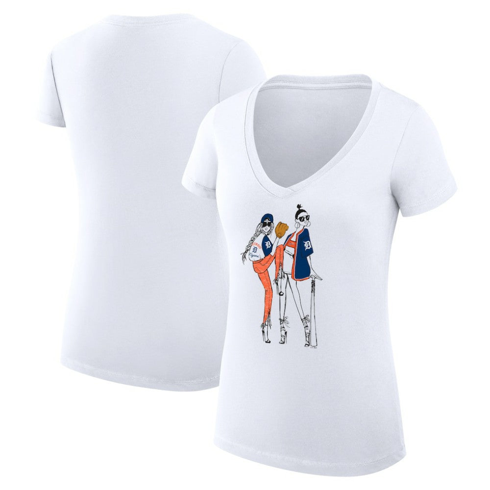 Detroit Tigers G-III 4Her by Carl Banks Women's Super-Slim Fit Lightweight Baseball V-Neck T-Shirt White