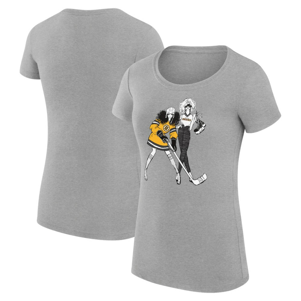 Boston Bruins G-III 4Her by Carl Banks Women's Super-Slim Fit Lightweight Hockey Girls T-Shirt - Heather Gray T-shirts
