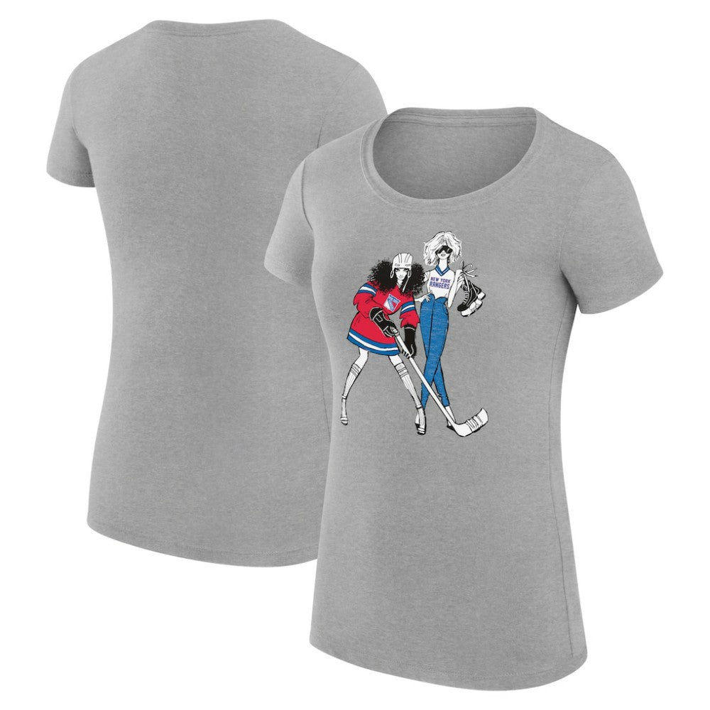 New York Rangers G-III 4Her by Carl Banks Women's Super-Slim Fit Lightweight Hockey Girls T-Shirt - Heather Gray T-shirts