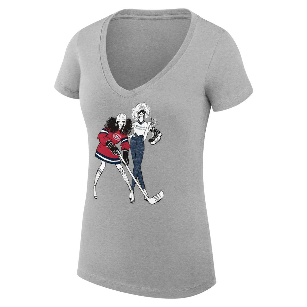 Montreal Canadiens G-III 4Her by Carl Banks Women's Super-Slim Fit Lightweight Hockey Girls V-Neck T-Shirt - Heather Gray T-shirts
