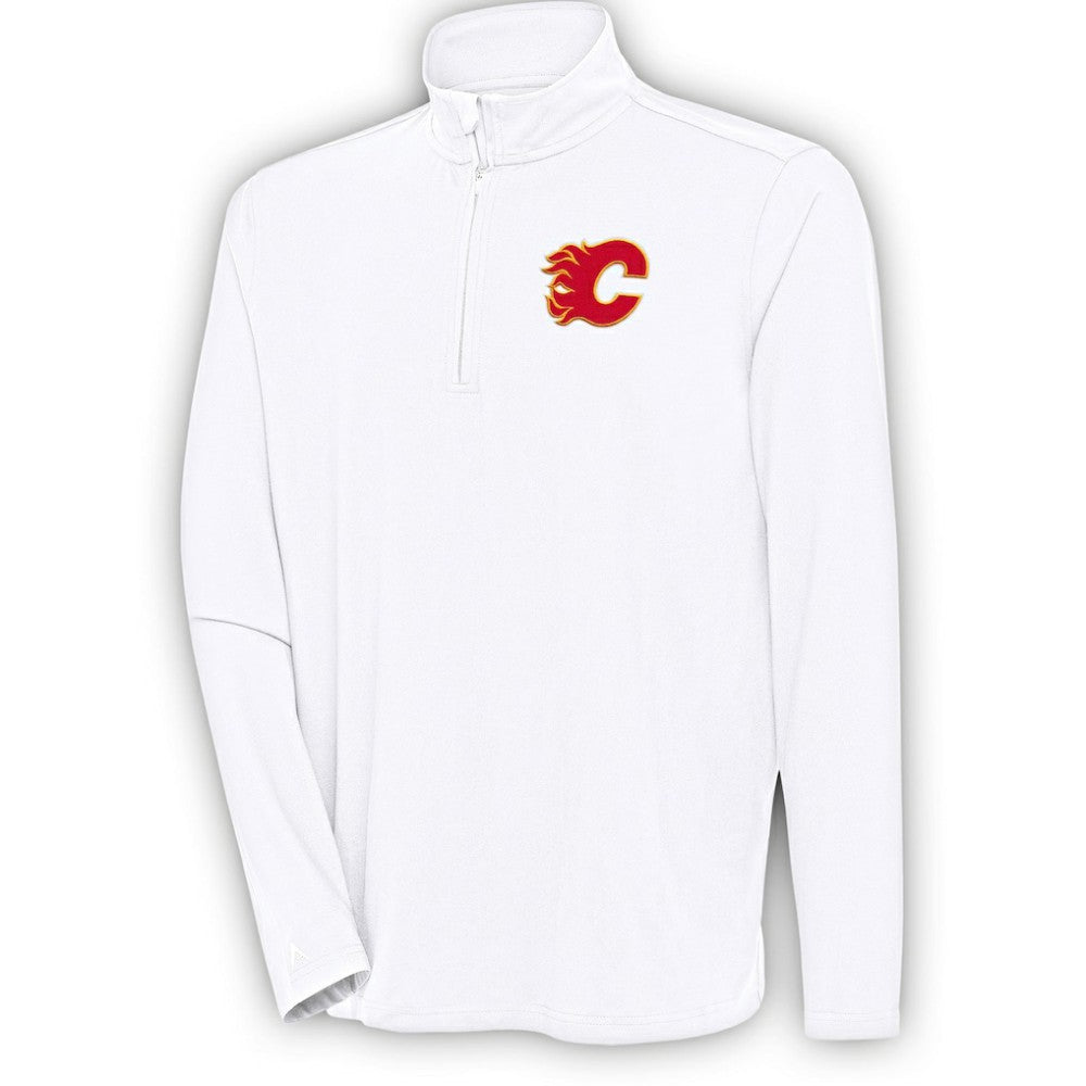 Calgary Flames Antigua Hunk Quarter-Zip Pullover Top - White Pullover