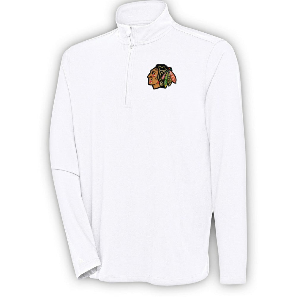 Chicago Blackhawks Antigua Hunk Quarter-Zip Pullover Top - White Pullover