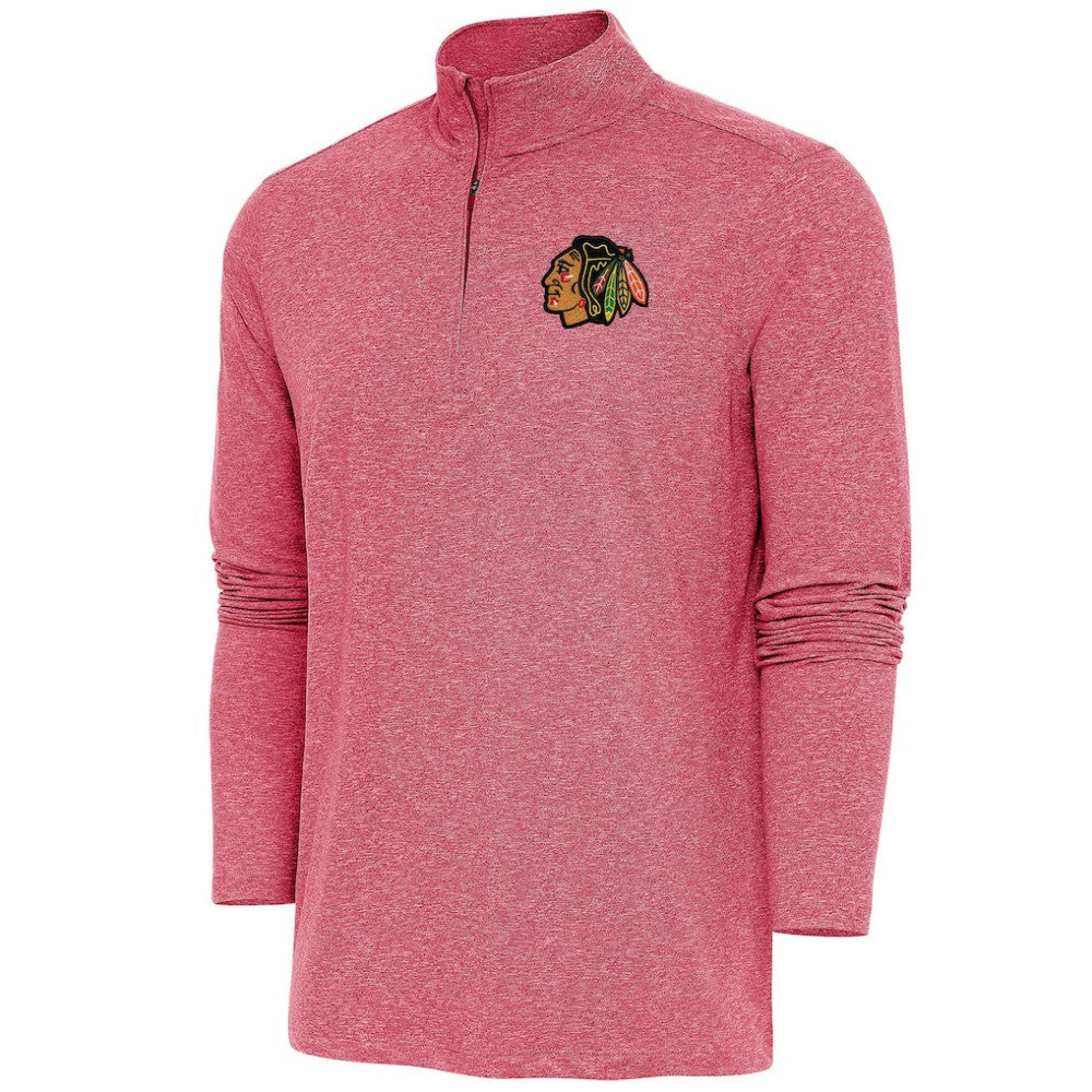 Chicago Blackhawks Antigua Hunk Quarter-Zip Pullover Top - Heather Red Pullover