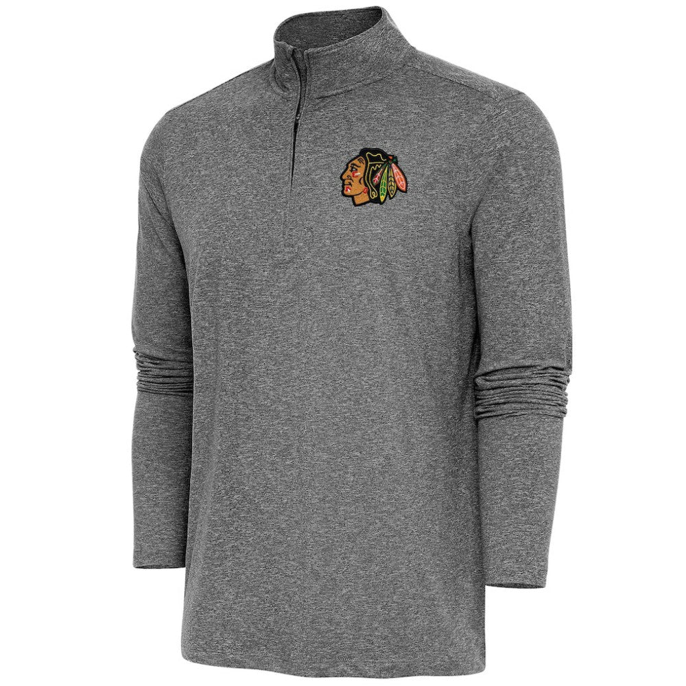 Chicago Blackhawks Antigua Hunk Quarter-Zip Pullover Top - Heather Black Pullover
