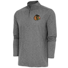 Chicago Blackhawks Antigua Hunk Quarter-Zip Pullover Top - Heather Black Pullover
