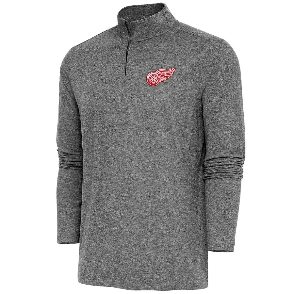 Detroit Red Wings Antigua Hunk Quarter-Zip Pullover Top - Heather Black Pullover