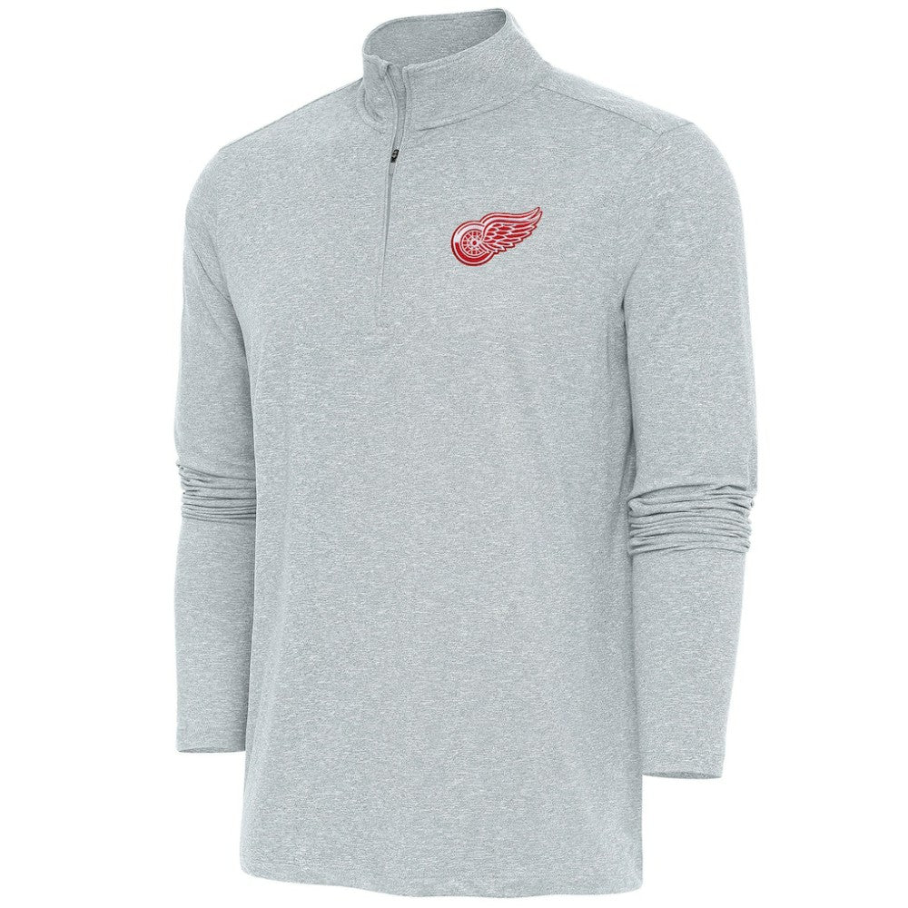 Detroit Red Wings Antigua Hunk Quarter-Zip Pullover Top - Heather Gray Pullover