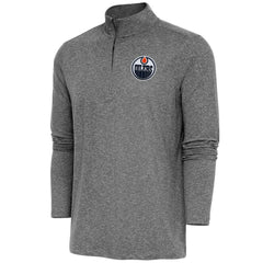 Edmonton Oilers Antigua Hunk Quarter-Zip Pullover Top - Heather Black Pullover