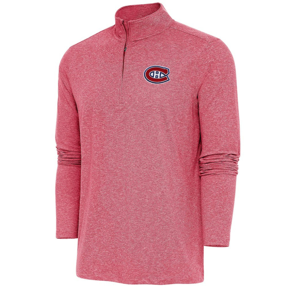 Montreal Canadiens Antigua Hunk Quarter-Zip Pullover Top - Heather Red Pullover