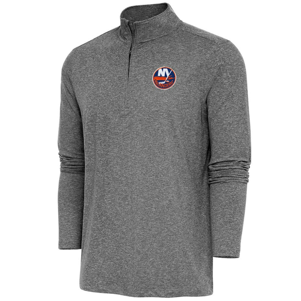 New York Islanders Antigua Hunk Quarter-Zip Pullover Top - Heather Black Pullover
