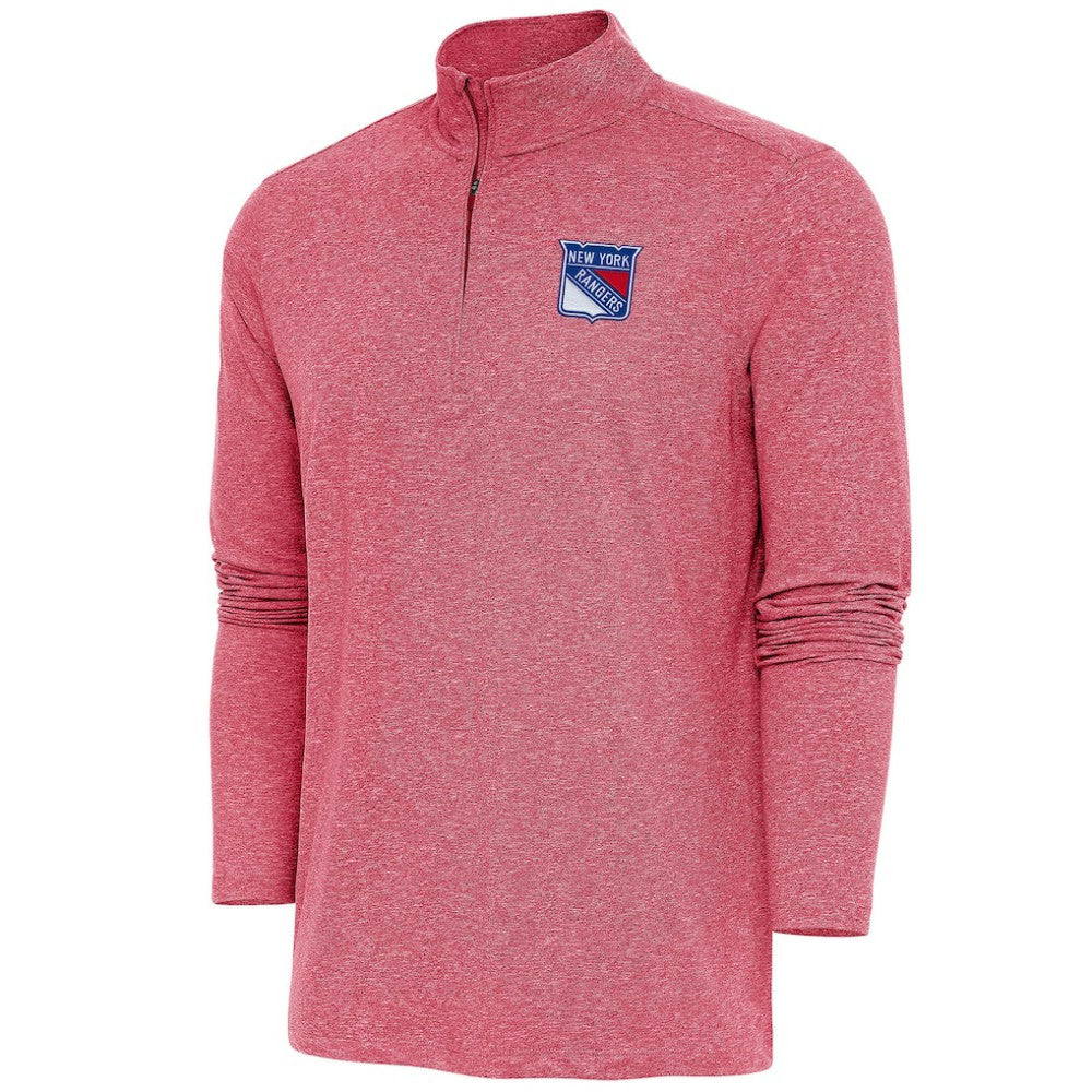 New York Rangers Antigua Hunk Quarter-Zip Pullover Top - Heather Red Pullover