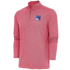 New York Rangers Antigua Hunk Quarter-Zip Pullover Top - Heather Red Pullover