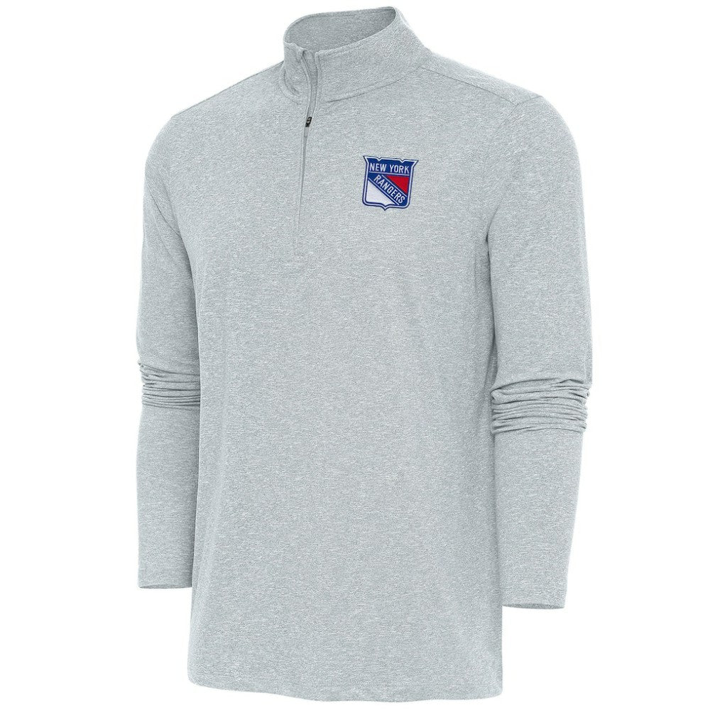 New York Rangers Antigua Hunk Quarter-Zip Pullover Top - Heather Gray Pullover