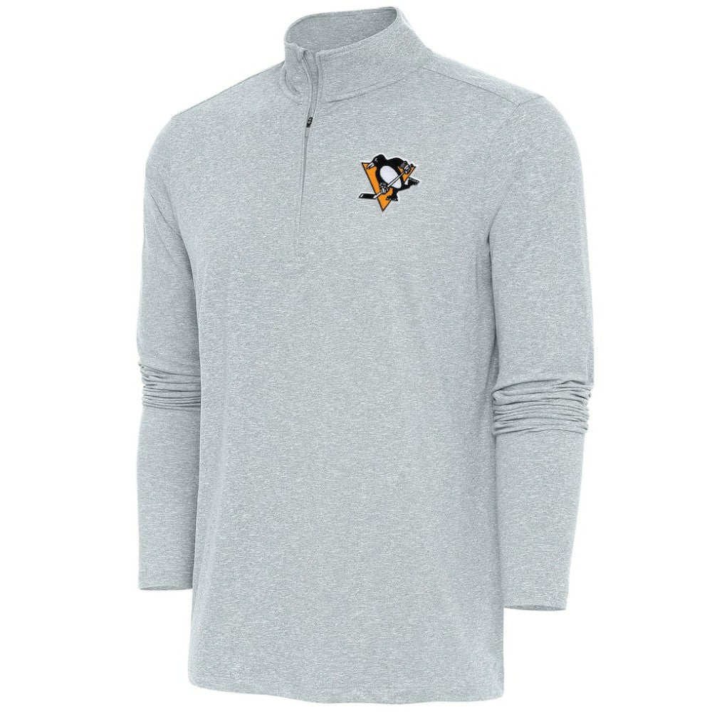 Pittsburgh Penguins Antigua Hunk Quarter-Zip Pullover Top - Heather Gray Pullover