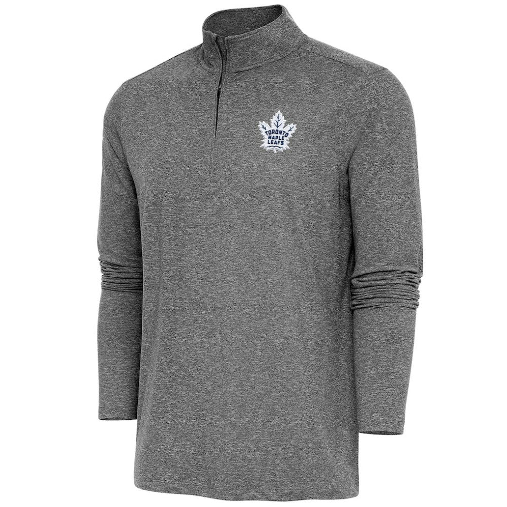 Toronto Maple Leafs Antigua Hunk Quarter-Zip Pullover Top - Heather Black Pullover