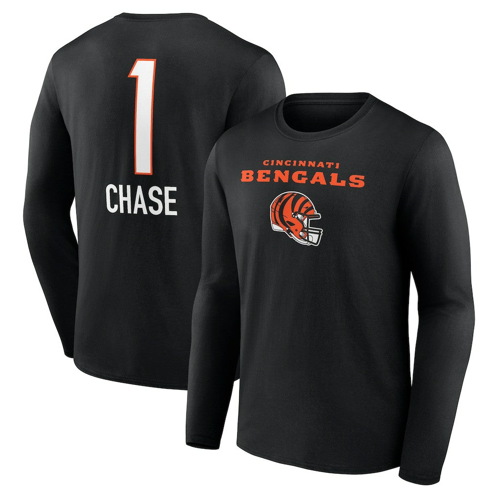 Ja'Marr Chase Cincinnati Bengals Team Wordmark Player Name & Number Long Sleeve T-Shirt - Black on sale