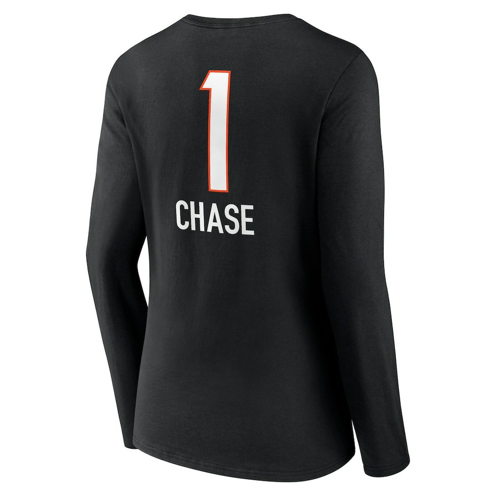Ja'Marr Chase Cincinnati Bengals Women's Team Wordmark Player Name & Number Long Sleeve V-Neck T-Shirt - Black discount