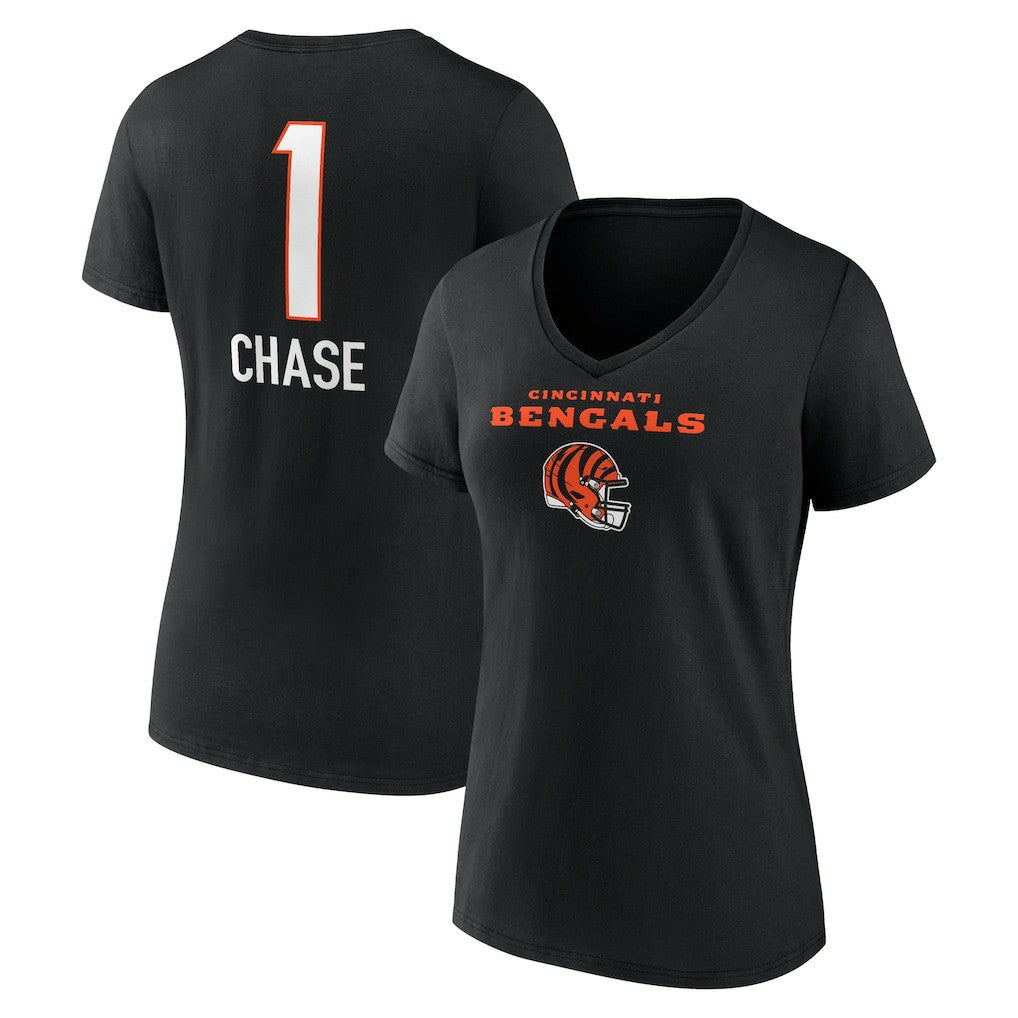 Ja'Marr Chase Cincinnati Bengals Women's Team Wordmark Player Name & Number V-Neck T-Shirt - Black cheap