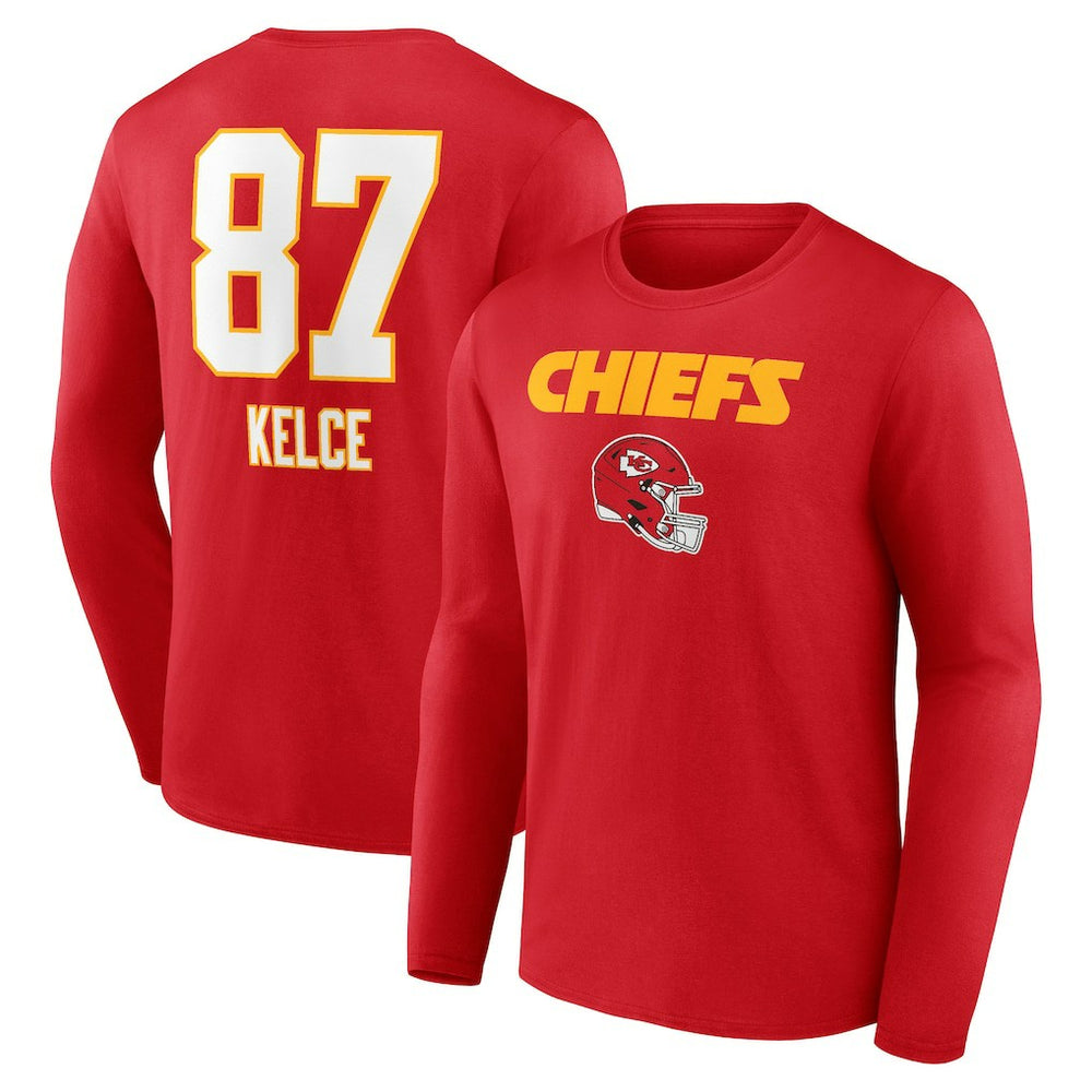 Travis Kelce Kansas City Chiefs Team Wordmark Player Name & Number Long Sleeve T-Shirt - Red for sale