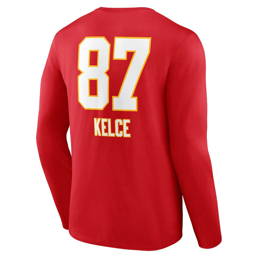 Travis Kelce Kansas City Chiefs Team Wordmark Player Name & Number Long Sleeve T-Shirt - Red for sale