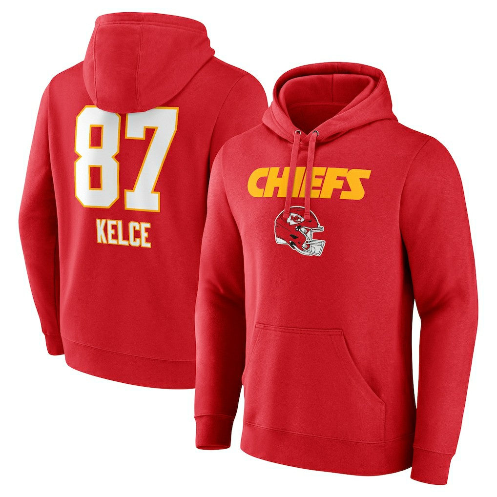 Travis Kelce Kansas City Chiefs Team Wordmark Player Name & Number Pullover Hoodie - Red outlet