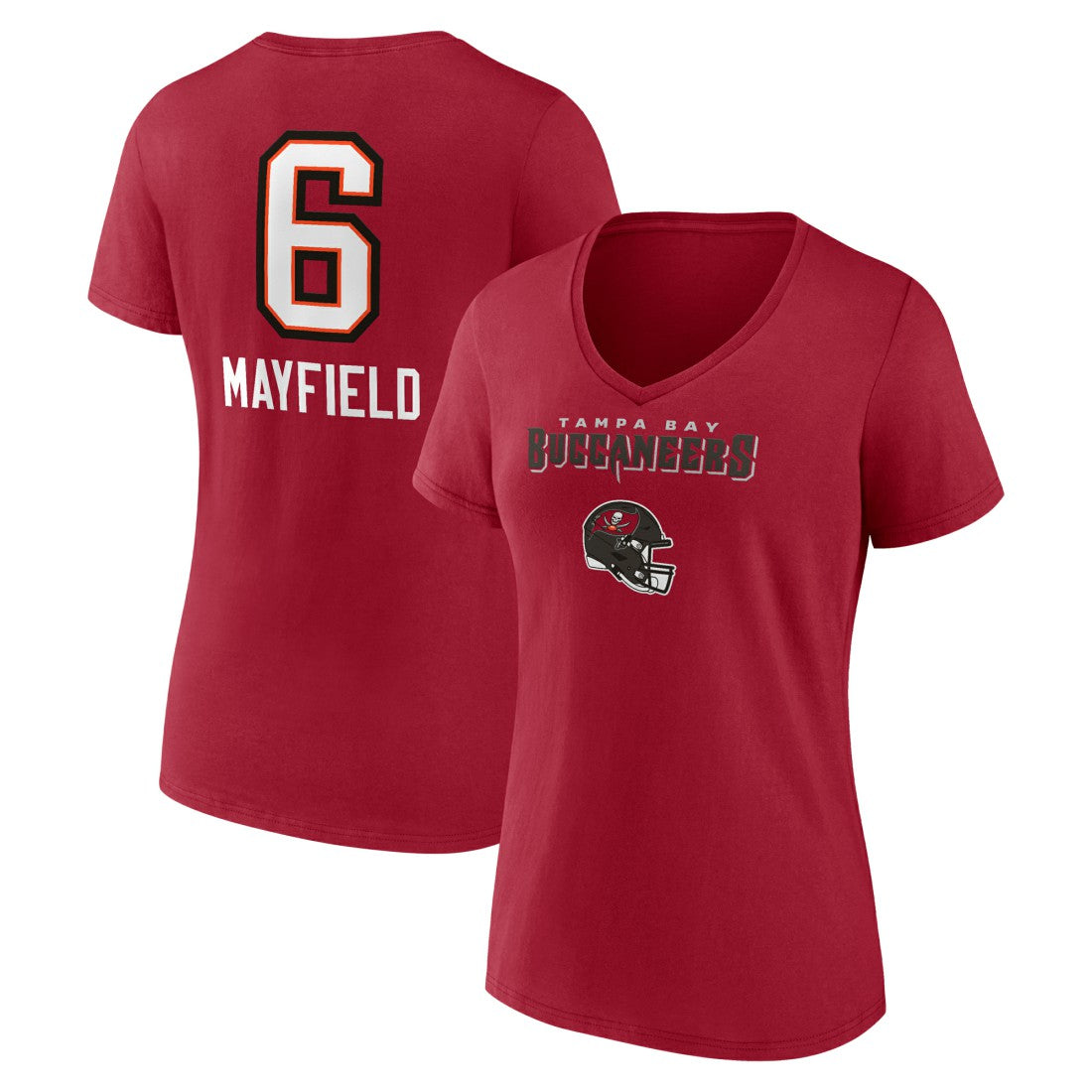 Baker Mayfield Tampa Bay Buccaneers Women's Team Wordmark Player Name & Number V-Neck T-Shirt - Red on sale