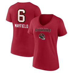 Baker Mayfield Tampa Bay Buccaneers Women's Team Wordmark Player Name & Number V-Neck T-Shirt - Red on sale
