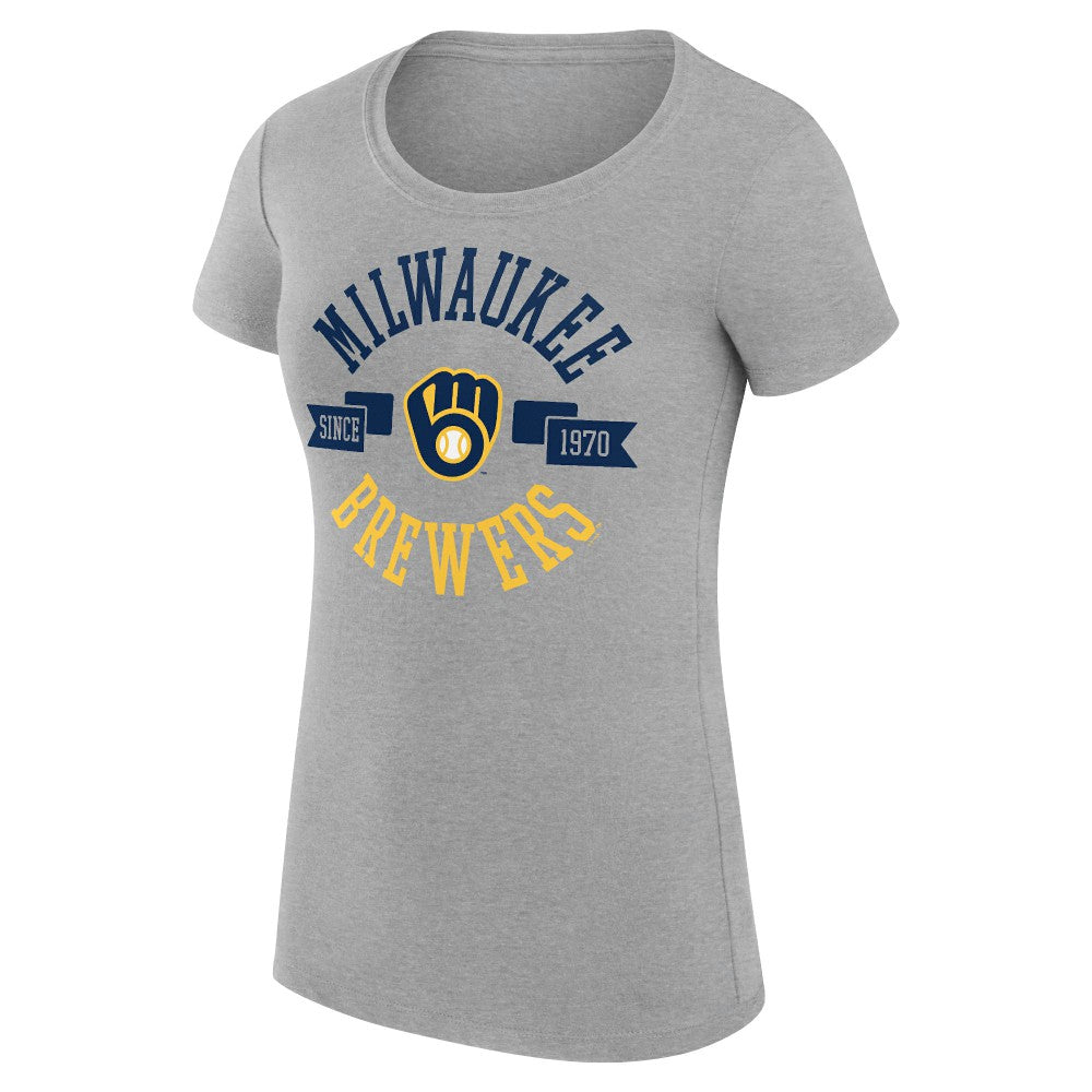 Milwaukee Brewers G-III 4Her by Carl Banks Women's Super-Slim Fit Lightweight City Graphic T-Shirt Heather Gray