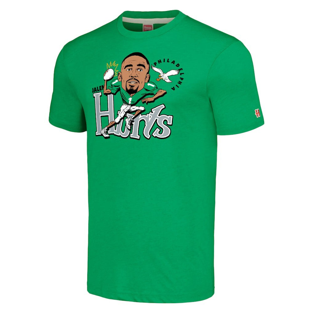 Jalen Hurts Philadelphia Eagles Homage Unisex Caricature Player Tri-Blend T-Shirt - Kelly Green sale