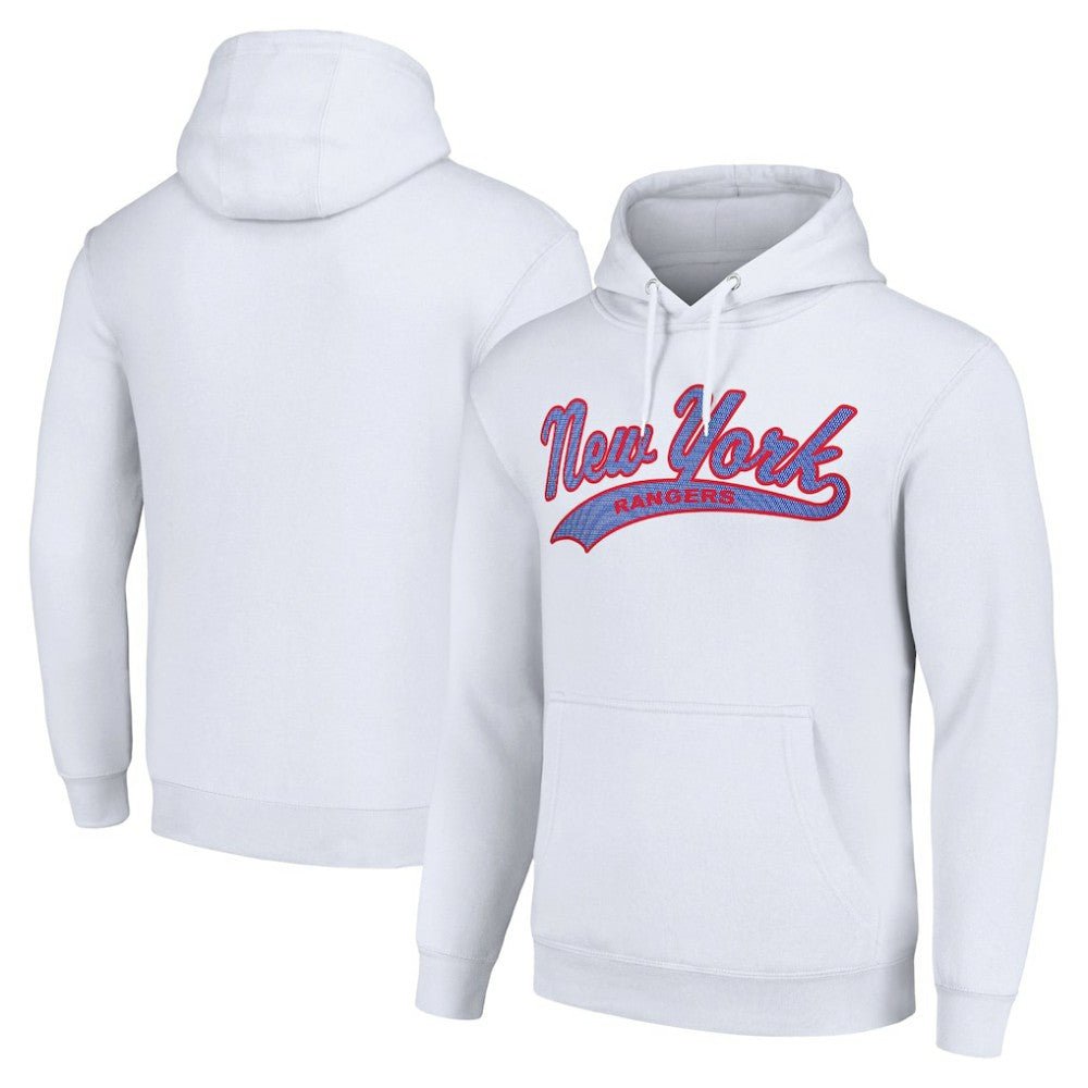 New York Rangers Starter Tailsweep Fleece Tri-Blend Pullover Hoodie - White Hoodies