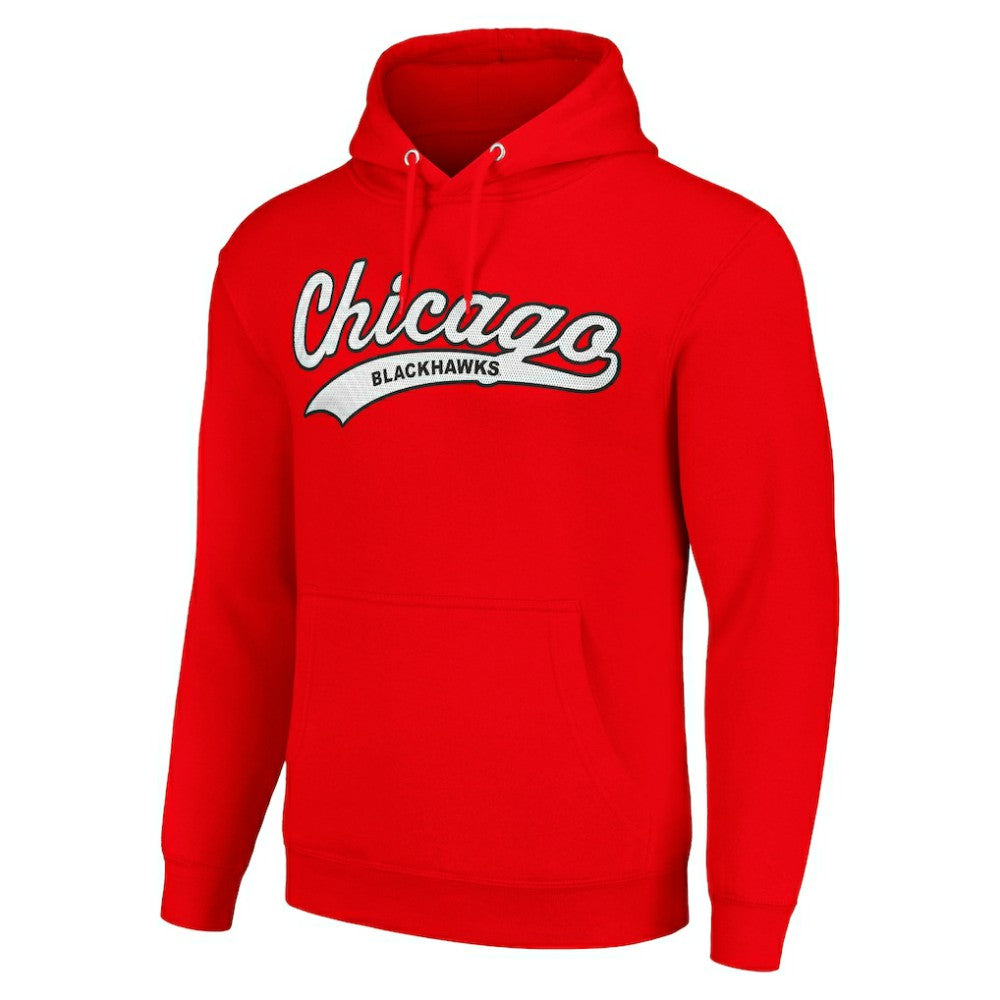 Chicago Blackhawks Starter Tailsweep Fleece Tri-Blend Pullover Hoodie - Red Hoodies