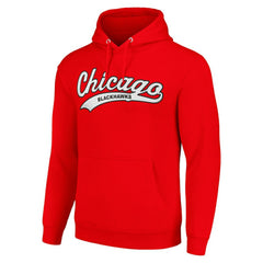 Chicago Blackhawks Starter Tailsweep Fleece Tri-Blend Pullover Hoodie - Red Hoodies