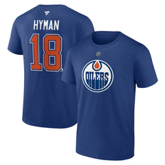 Zach Hyman Edmonton Oilers Fanatics Authentic Stack Name & Number T-Shirt - Blue T-shirts